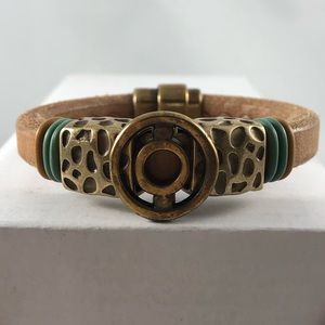 Circles & Animal Print Licorice Leather Bracelet